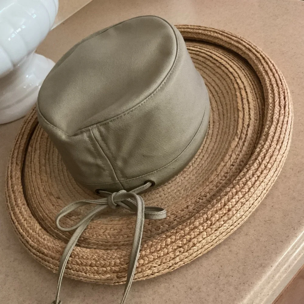 Scala Wide Brim Straw Sun Hat with Olive Crown - Picture 5 of 5